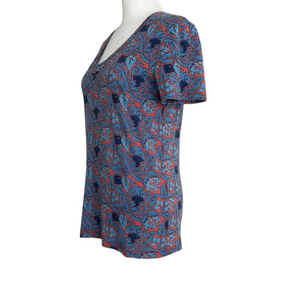 Tory Burch Pima Cotton V-Neck Sea Coral Artemis Short Sleeve T Shirt Top (S) - Picture 3 of 10